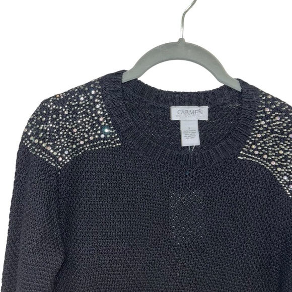 Carmen Marc Valvo Black Knit Sweater Embellished Jewels S Small new nwt y2k - Picture 3 of 5